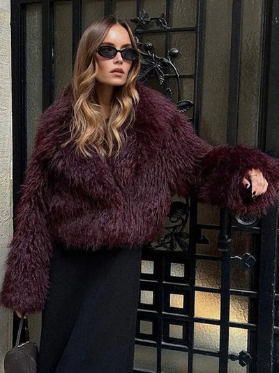 Ferryhill Faux Fur Coat in Burgundy