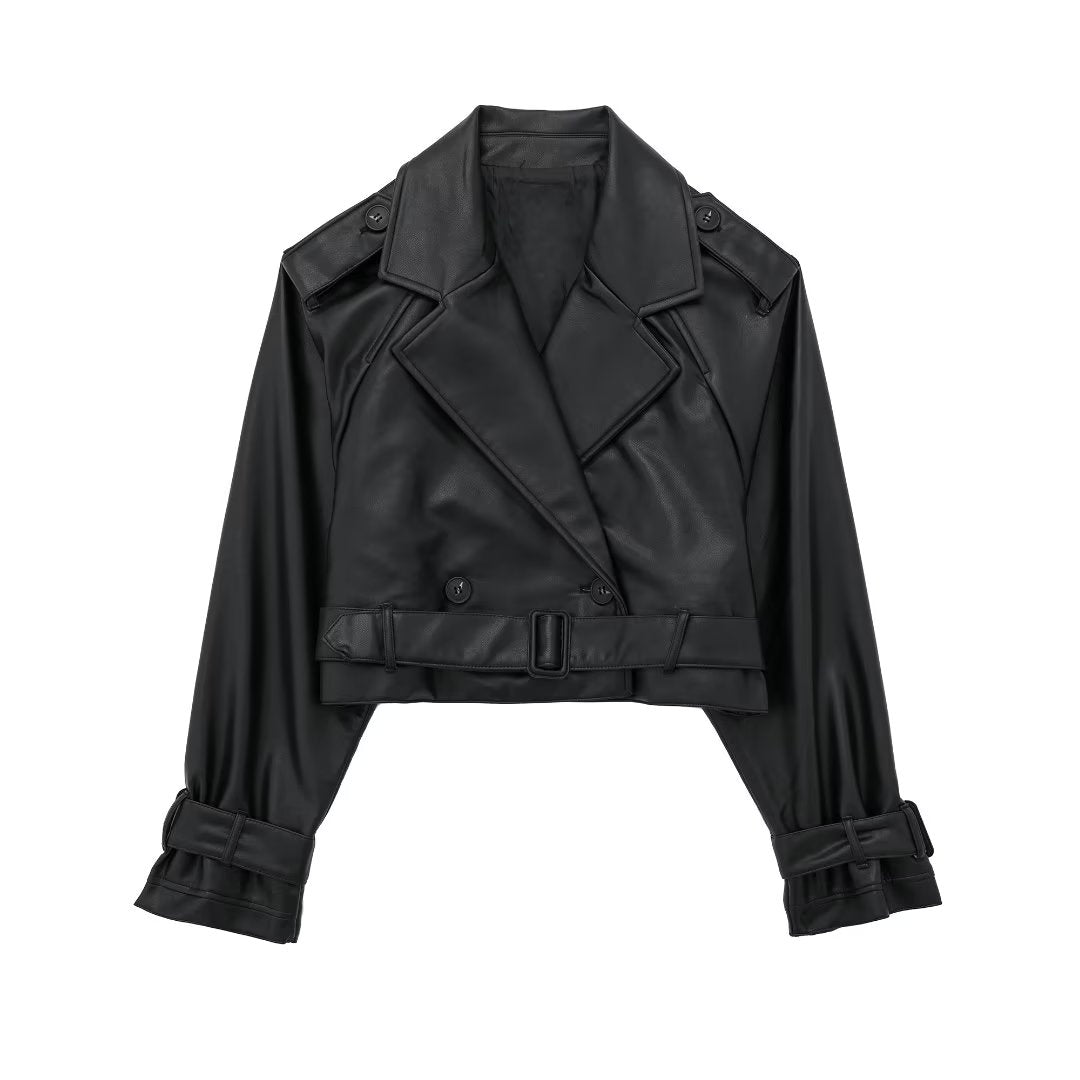 Verona Cropped Trench Jacket in Leather